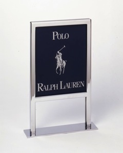 counter sign metal frame interchangeable signage cologne perfume clothing display banner tubular metal 