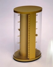 locking sunglass eyeglass counter cabinet metal acrylic wood hinge door curved spinning display 